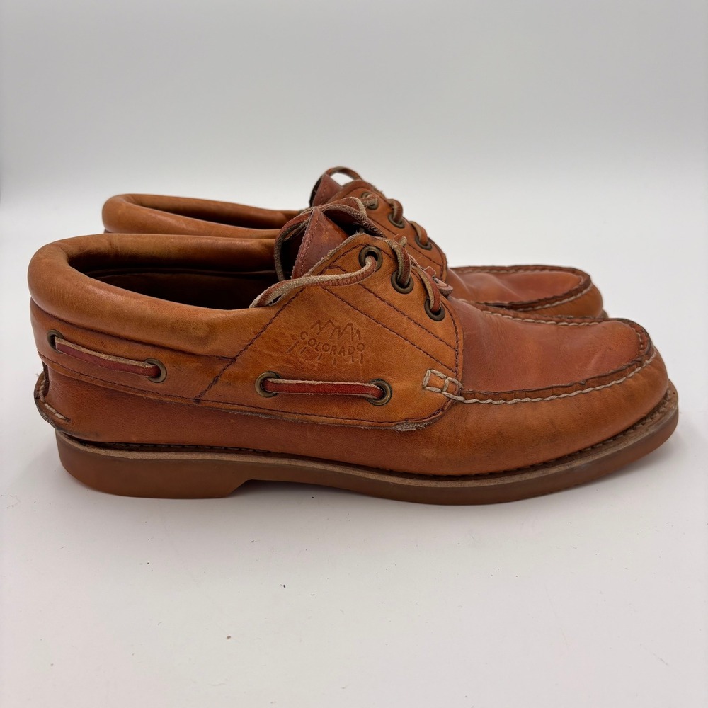 Colorado Boat Shoes Men 9D Tan Good Leather Moc Toe Lace Up Casual Loafers